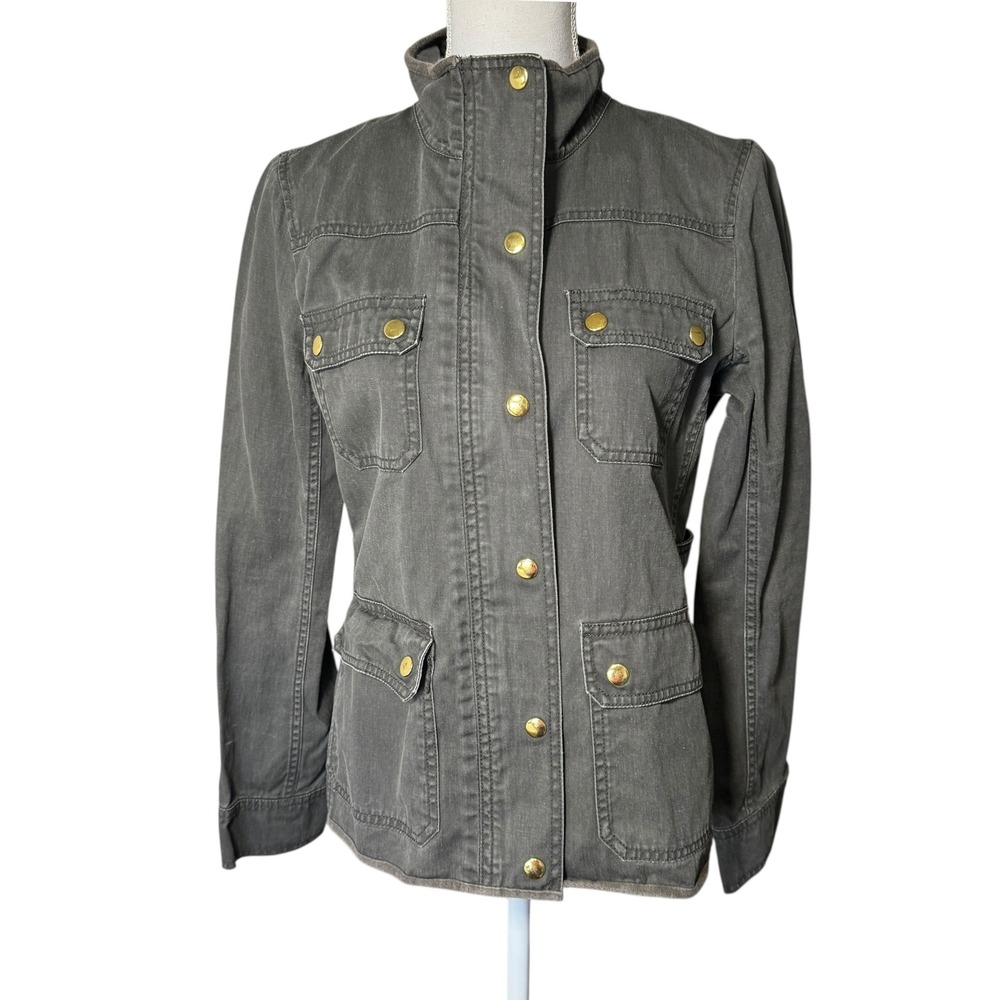 J by J.Crew The Downtown‎ Field Jacket M Gray Button Zip Front Cargo Pockets